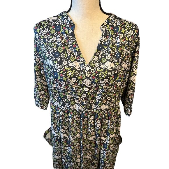 NWT Summer Dress Lounge House Navy Flower Pattern Elbow Sleeve Noracora Size XL - Picture 2 of 6